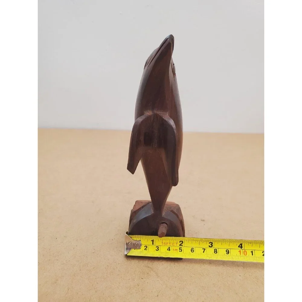 Vintage Hardwood Dolphin Statue Wood Carving, Rustic Nautical Beach Home Decor - Picture 15 of 15